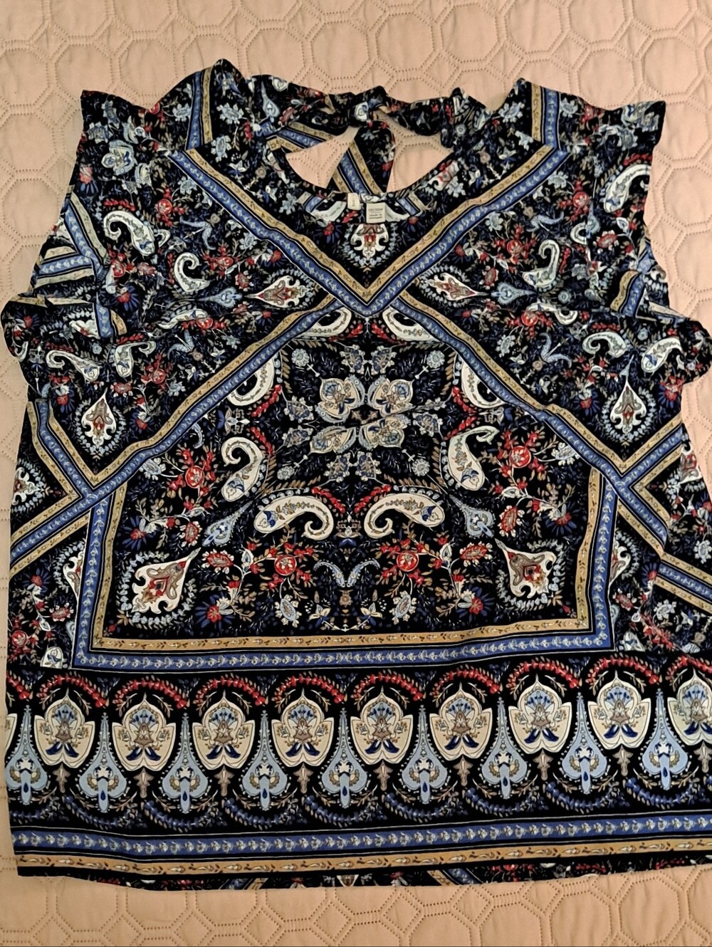 Cato Black Paisley Floral Sleeveless Top with Blue & Red Accents 18/20w